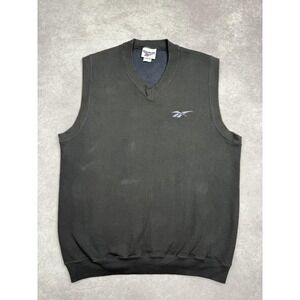 Vintage Reebok Sweater Vest Mens Large Black USA V Neck Pullover Embroidered 90s